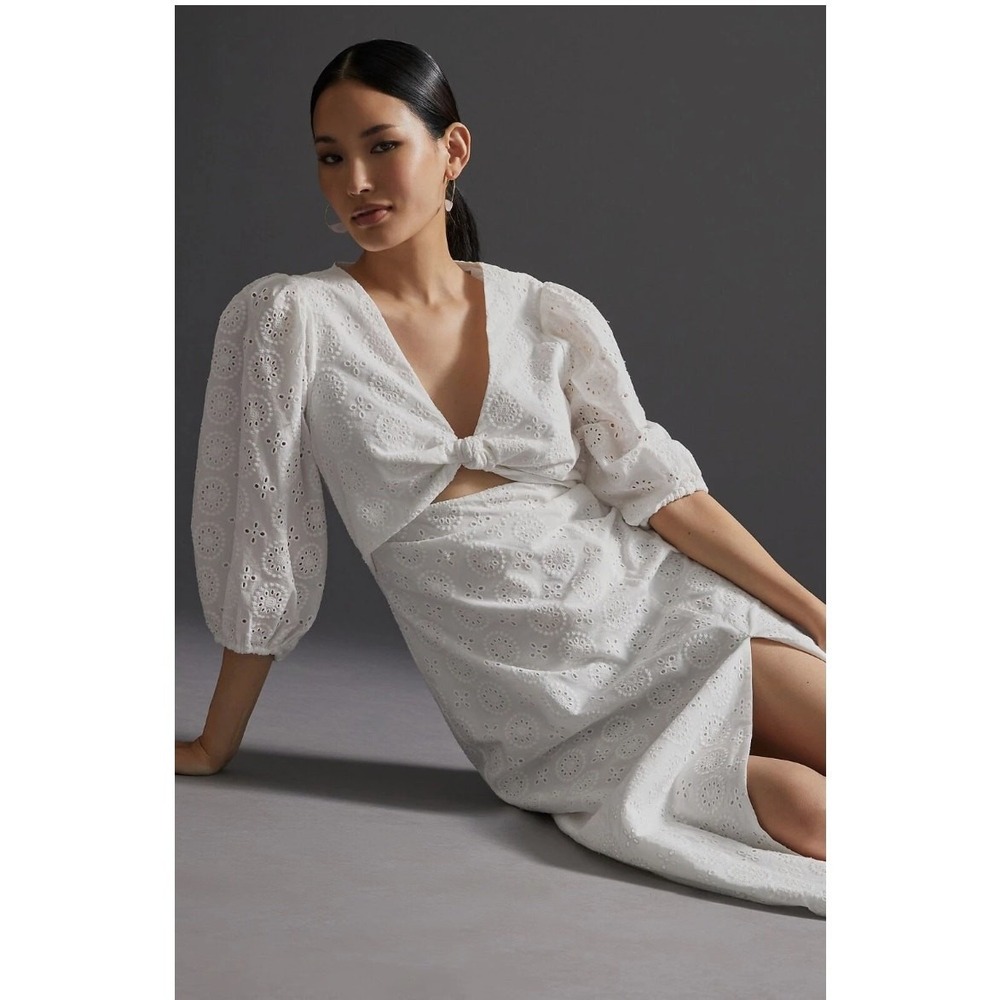 Hutch Eyelet Cutout Maxi Dress Women Size 2 White EUC Boho Romantic